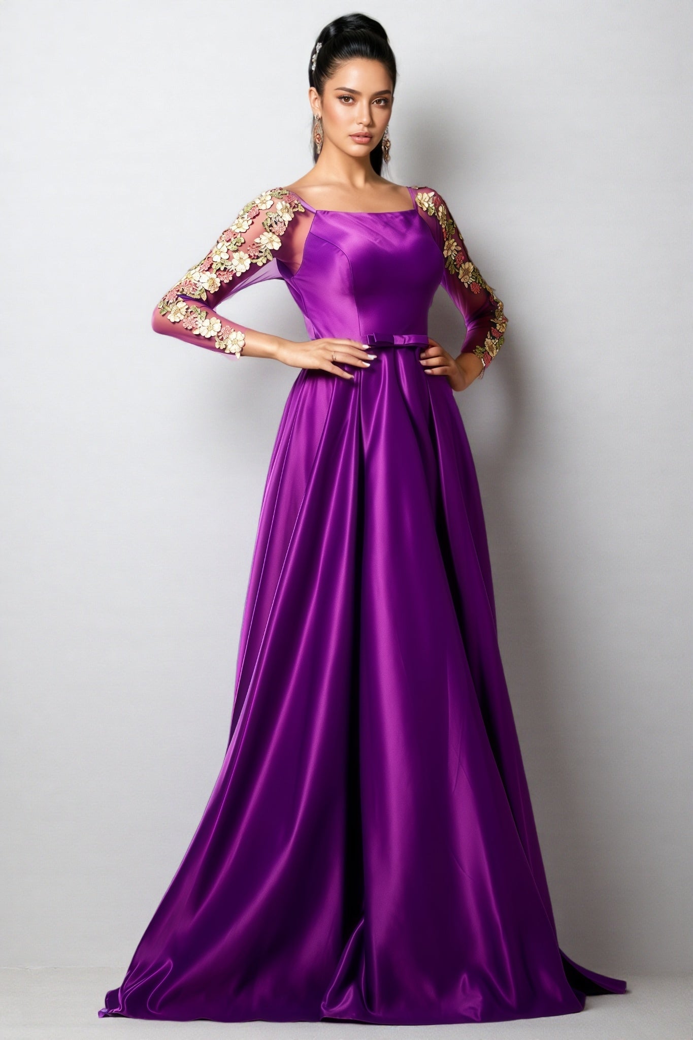 Eira Long Sleeve Applique Maxi Dress - View 5
