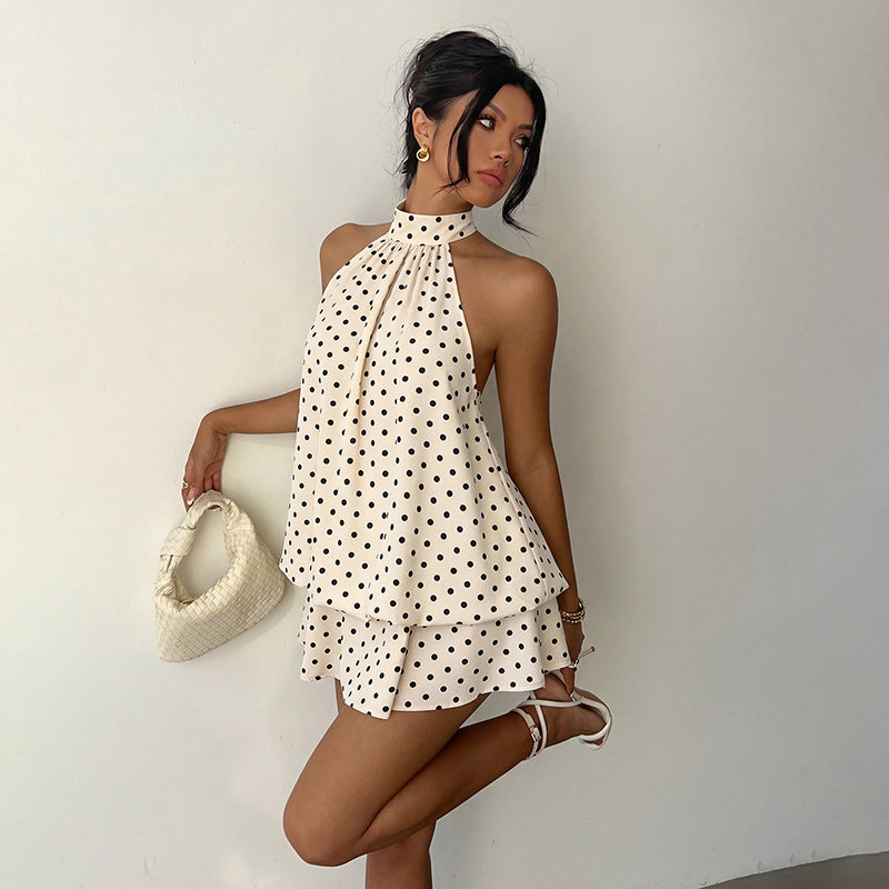 Summer Retro Vacation Short Dress Polka Dot Halter Backless Dress