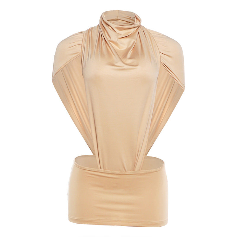 Draped Cowl Halter Neck Backless Sleeveless Bodycon Mini Dress 2