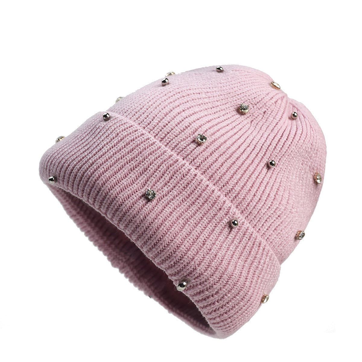 Rhinestone Ribbed Knit Beanie