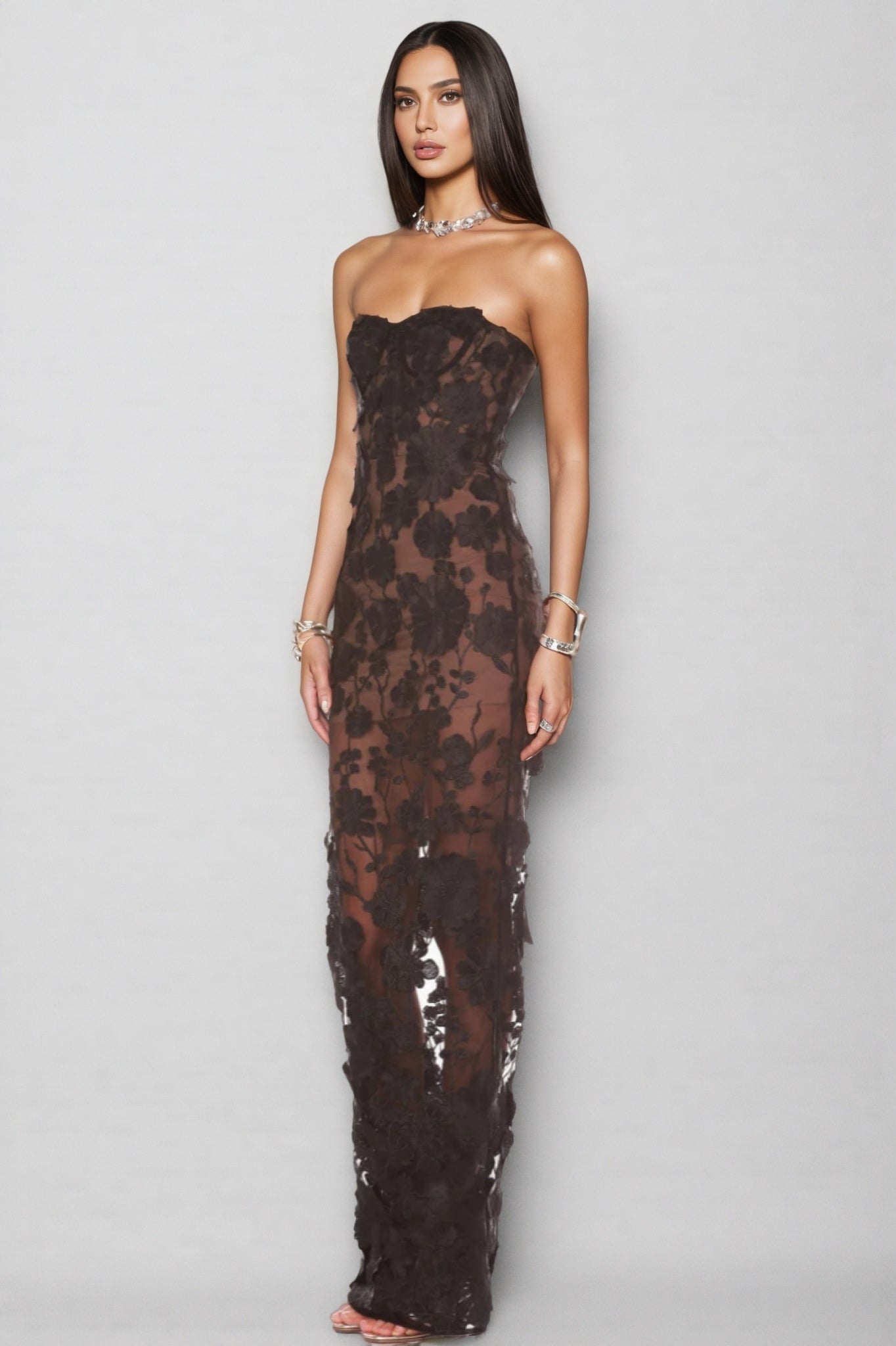 Wyat 3D Mesh Flower Embroidery Maxi Dress - View 2