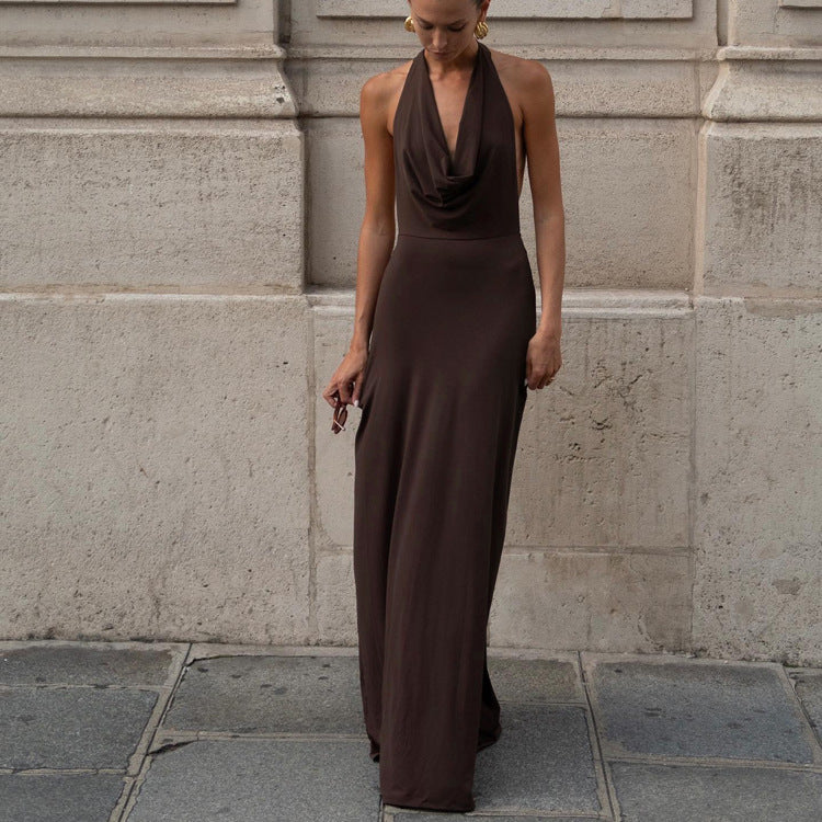 Cowl Neck Halter Backless Maxi Dress