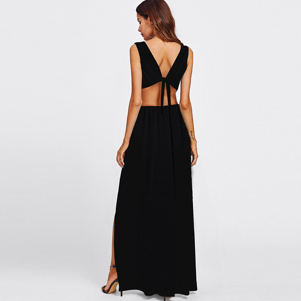Sexy Open Back Strap Deep V Nightclub Dress