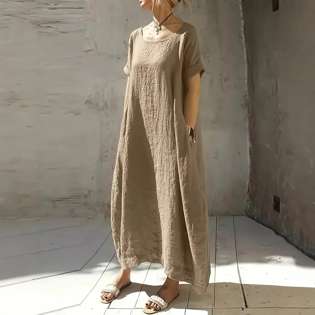 Short Sleeve Loose Linen Maxi Dress Summer