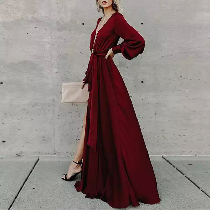 Glitzy Night Satin Belted Maxi Dress - View 2