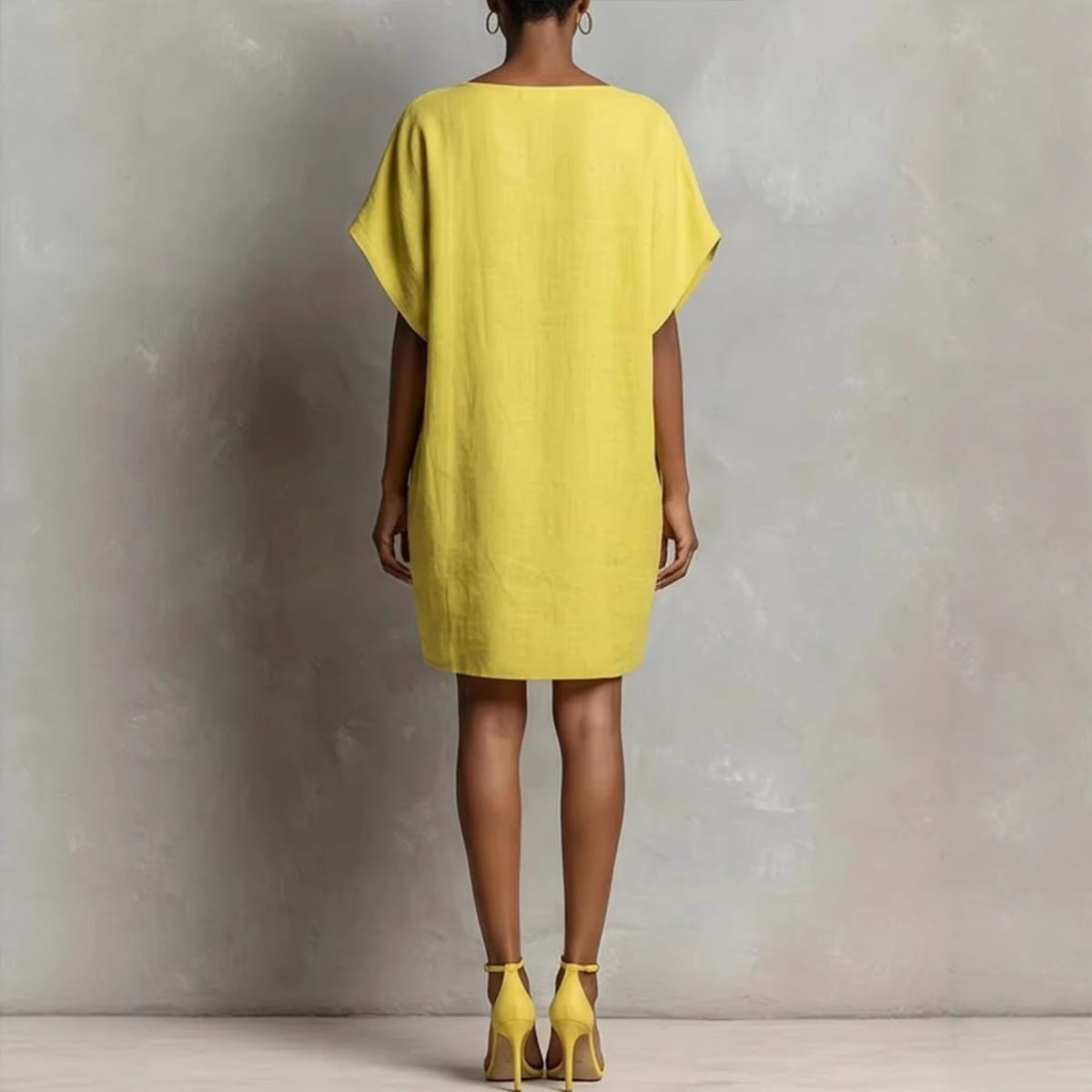 Boat Neck Batwing Sleeve Pocket Shift Mini Dress 2