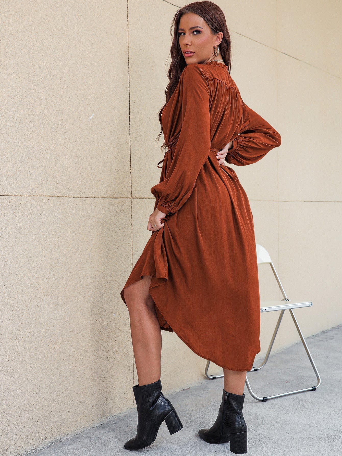 Slim Single-Breasted Shirt Dress With Temperament