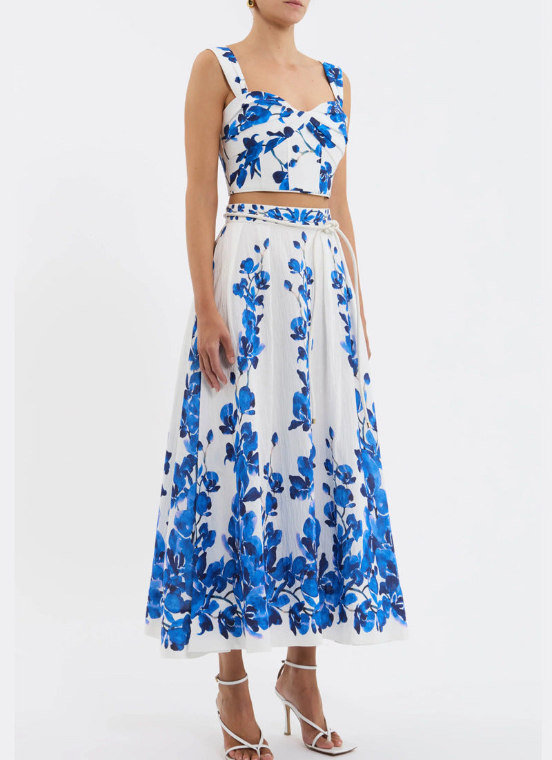 Monte Coast Bikini Long Skirt Set - Blue