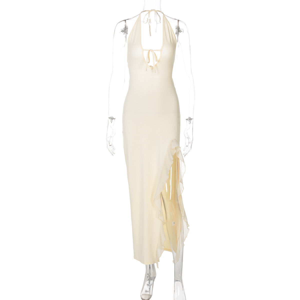 Ruffled V neck Lace up Backless Dress - View 7