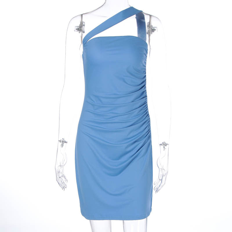 Slim Fit Oblique Shoulder Sheath off Shoulder Backless Short Dress
