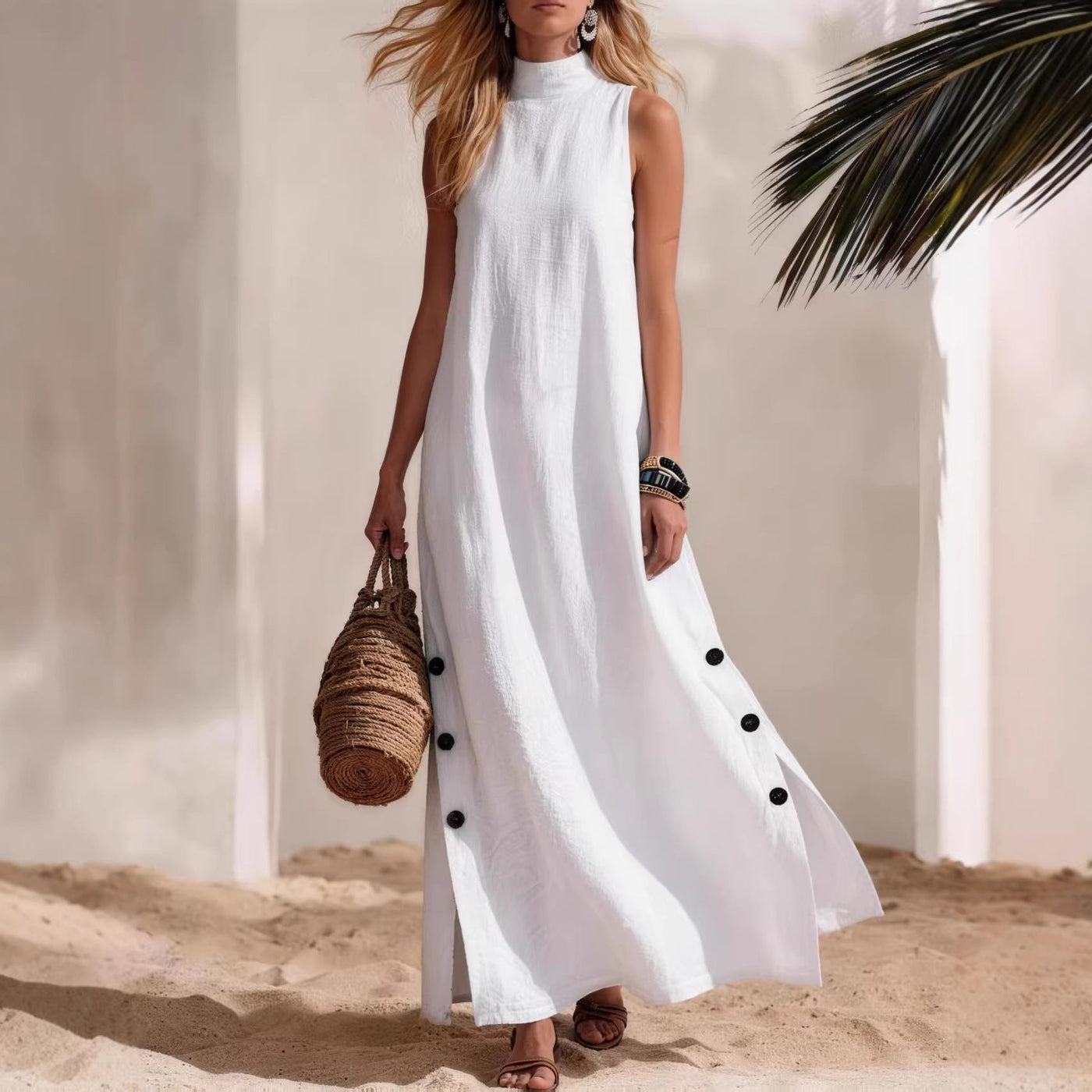 High Neck Sleeveless Side Slit Maxi Dress 2