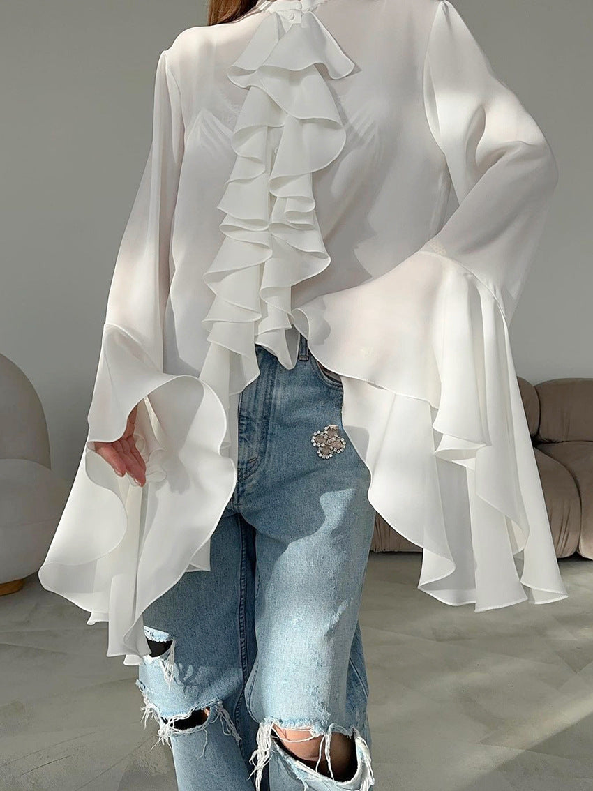 Wide Cuffs and Ruffles Long sleeve Light Shirt