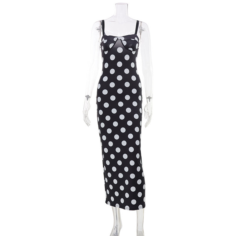 Polka Dot Square Neck Bustier Sleeveless Bodycon Midi Dress 2