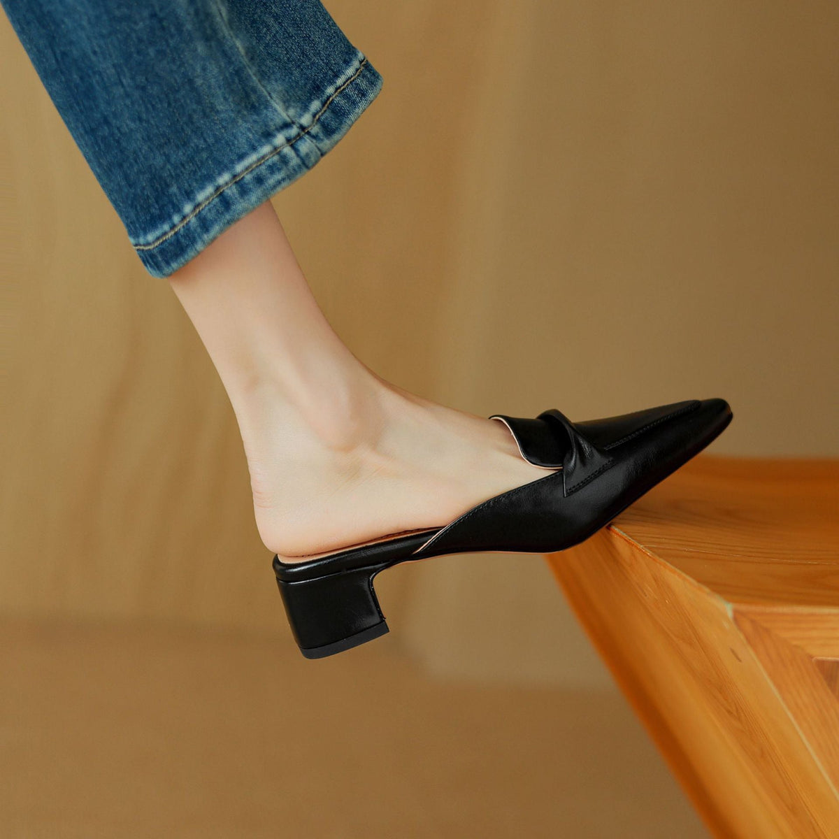 Square Toe Block Heel Loafer Mules