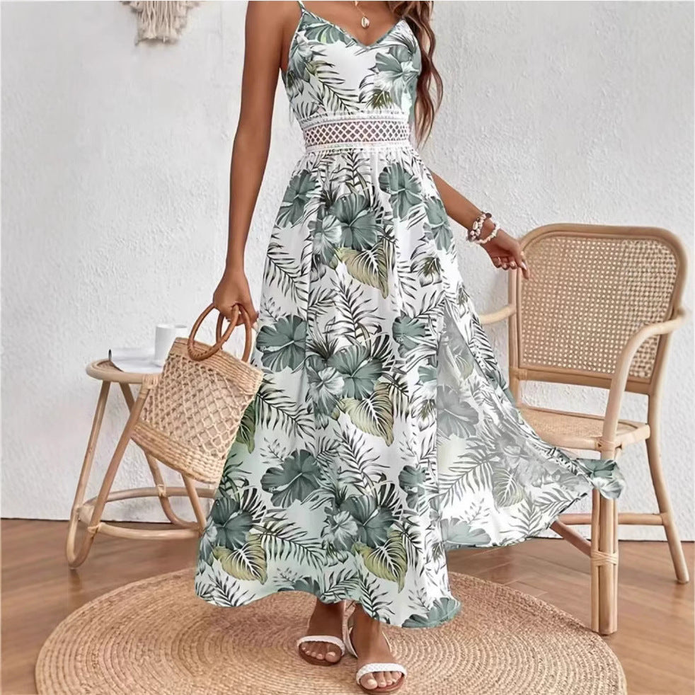 Floral Spaghetti Strap Cut Out High Split Maxi Dress 4