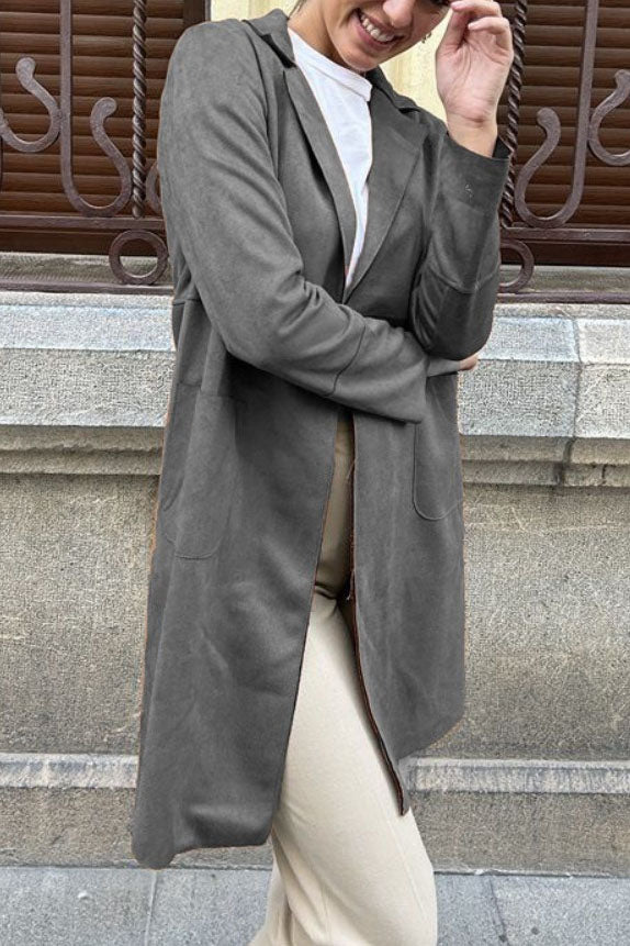 Medium-length Suede Trench Coat