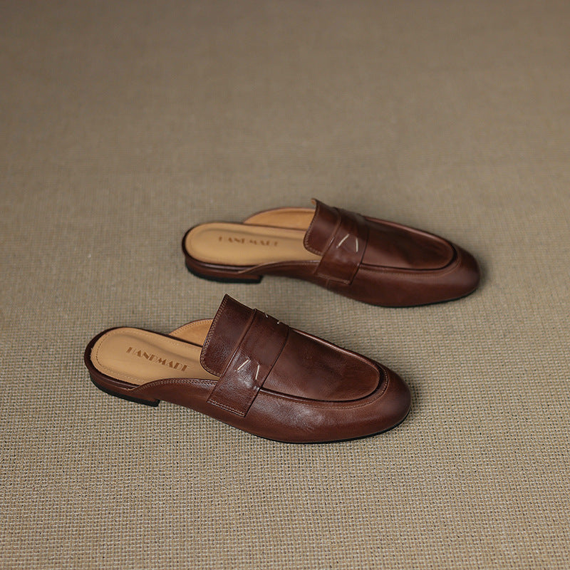 Square Toe Flat Penny Loafer Mules