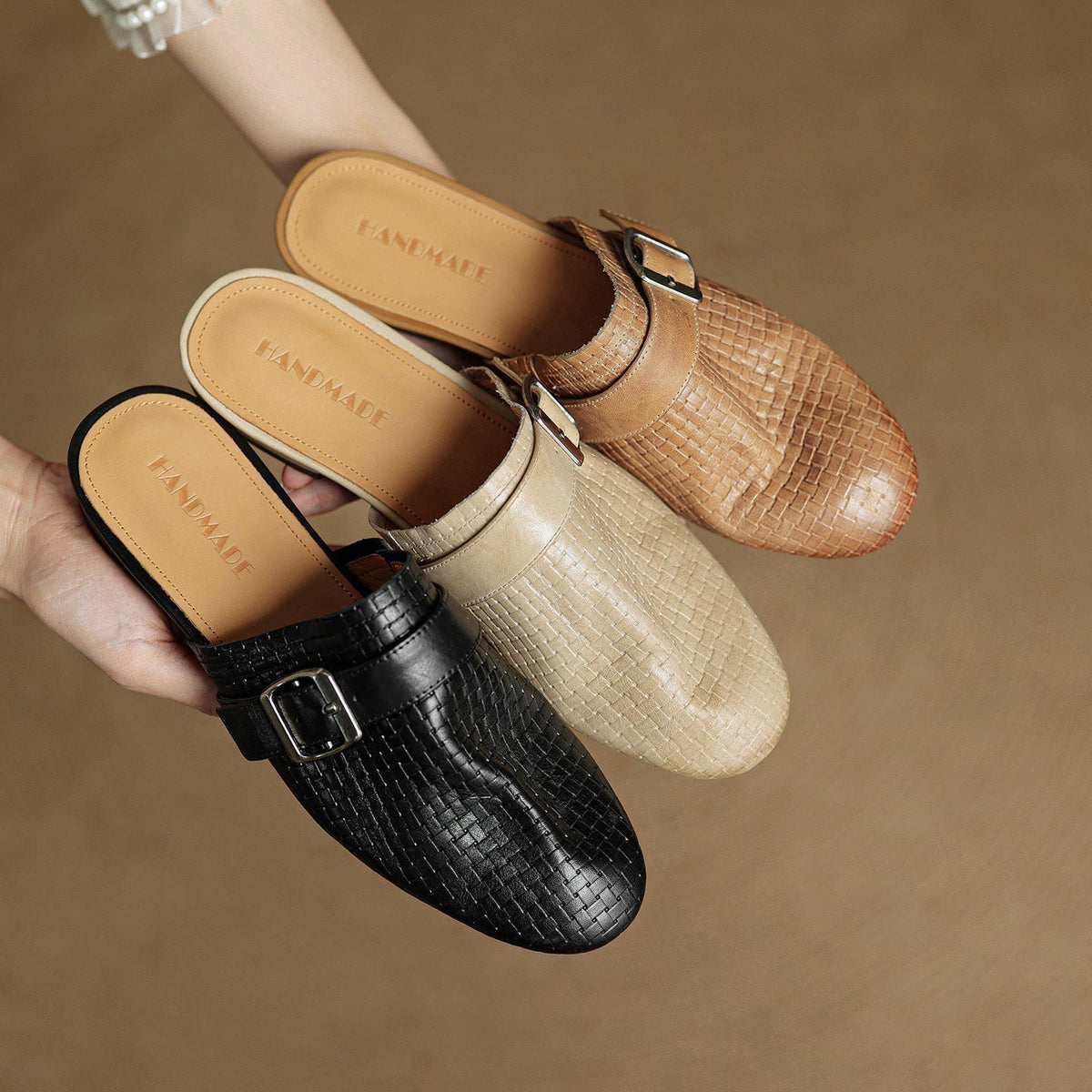 Croc Print Square Toe Buckle Flat Mules