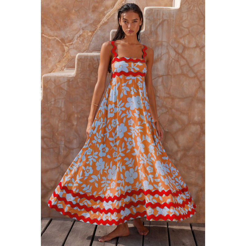 Jovie - Sleeveless Floral Printed Loose Dress Orange