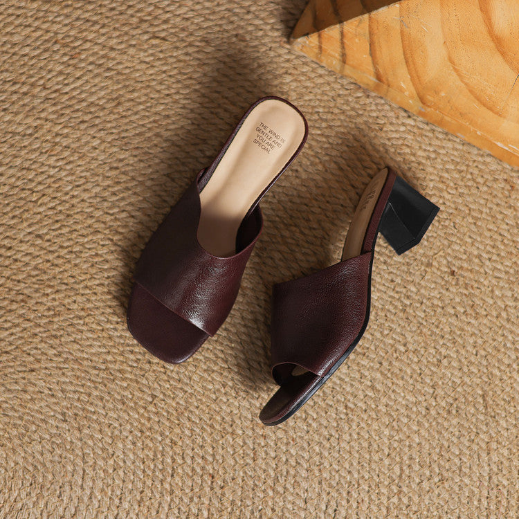 Square Open Toe Block Heel Mules