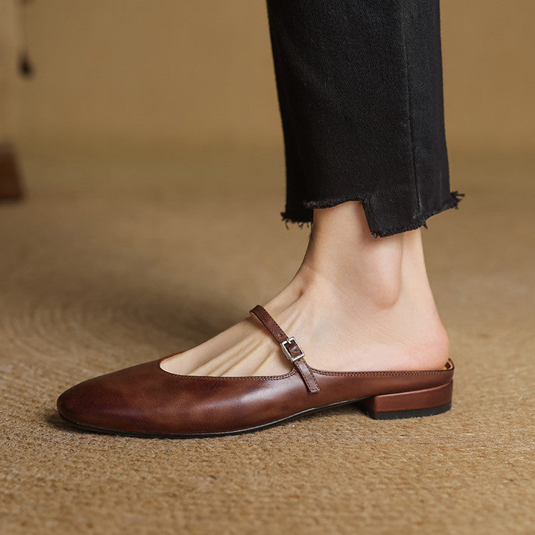 Square Toe Buckle Strap Mary Jane Flats