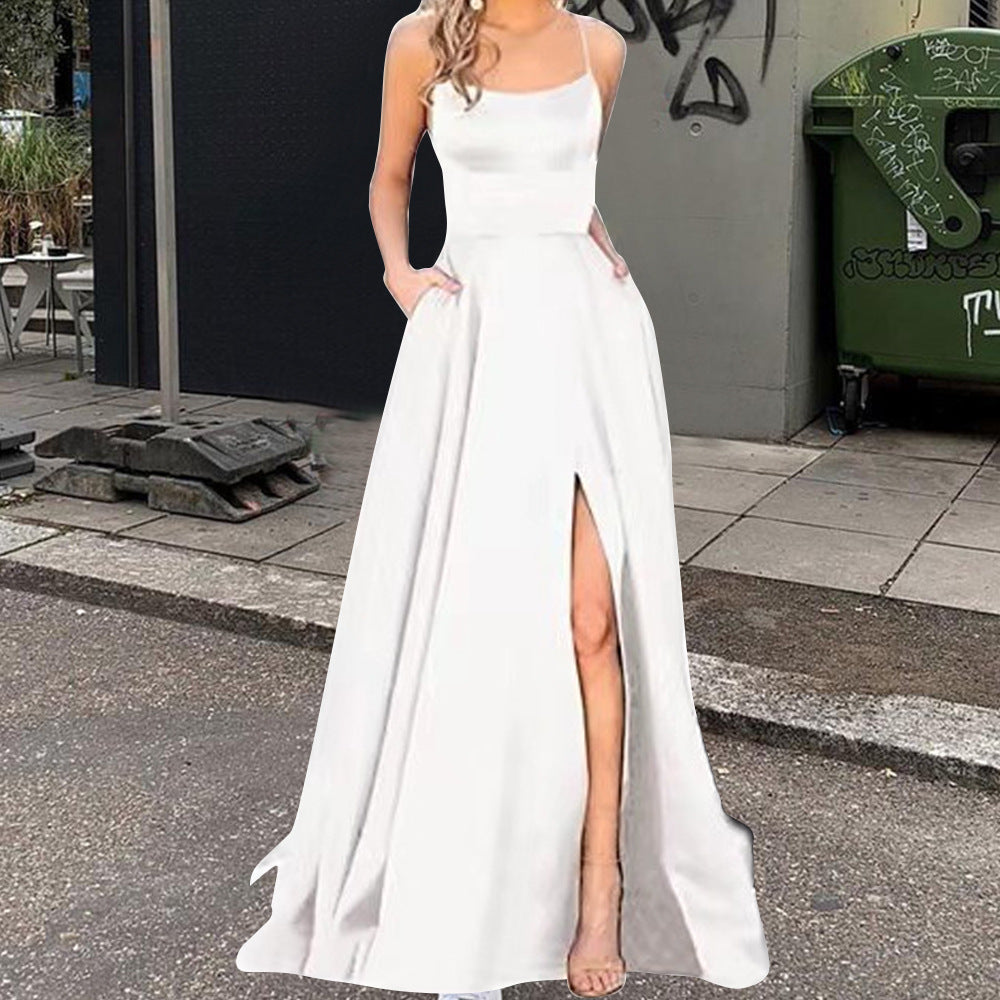 Satin Halter Neck Mermaid High Split Maxi Dress