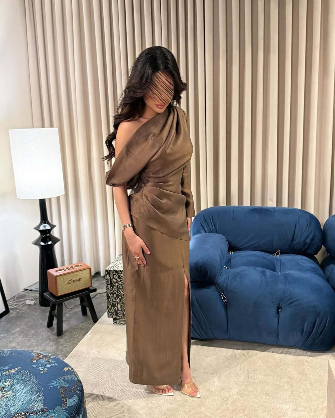 Satin One Shoulder Long Sleeve Ruched High Split Maxi Dress 6