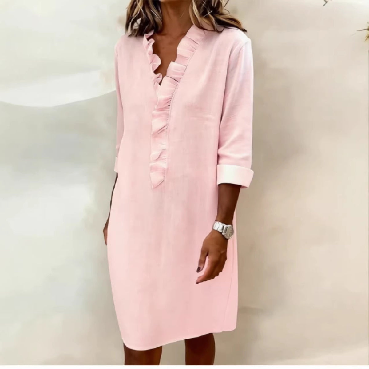 Spring Women Wooden Ear Long Sleeve Cotton Linen Shirt Dress Women Clothing