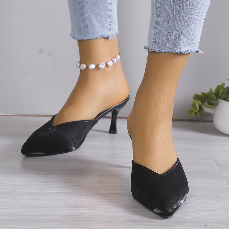 Suede stiletto high heel pointed toe mules