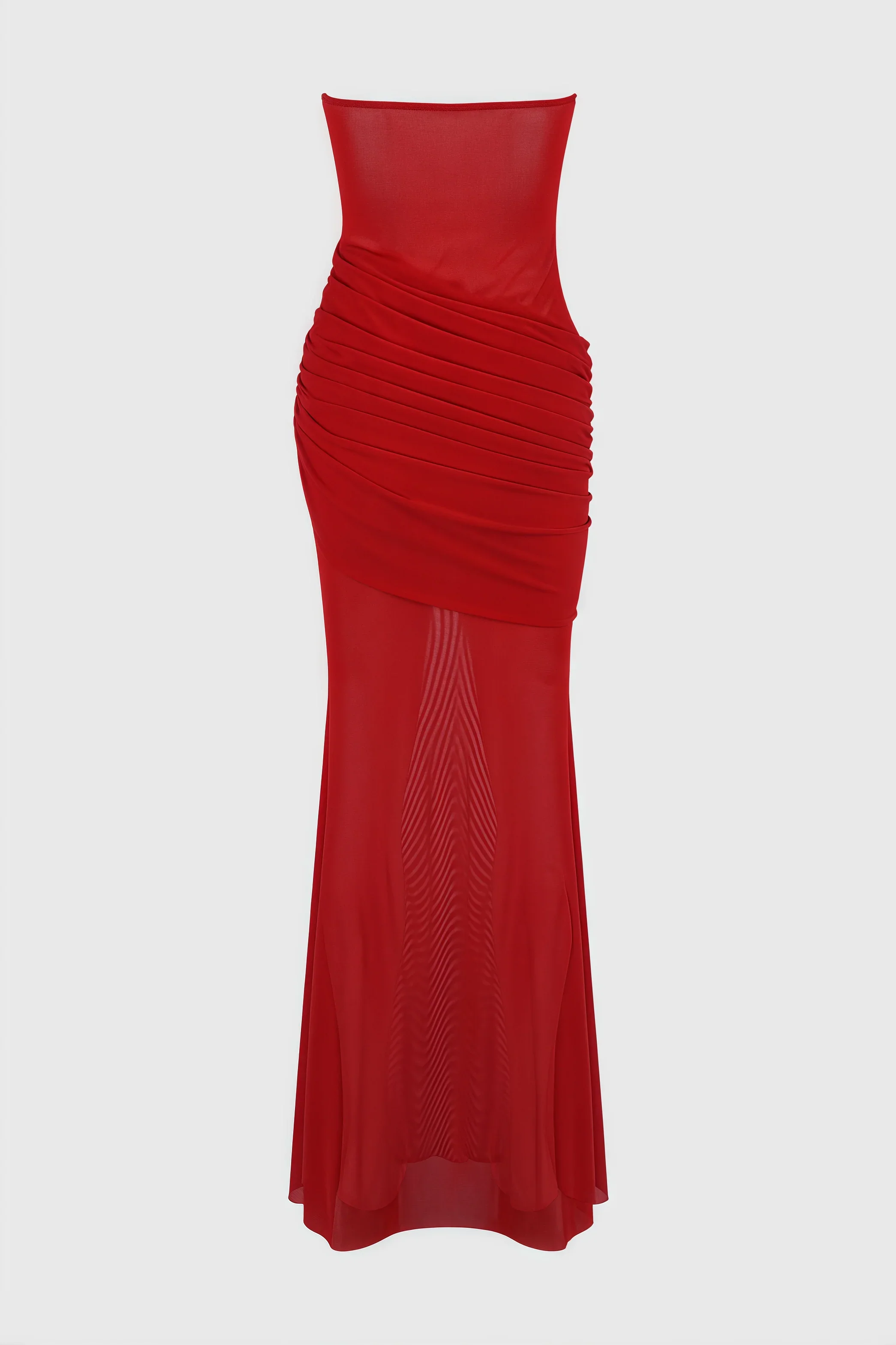 Nydia Red Strapless Sheer Mesh Maxi Dress - View 5