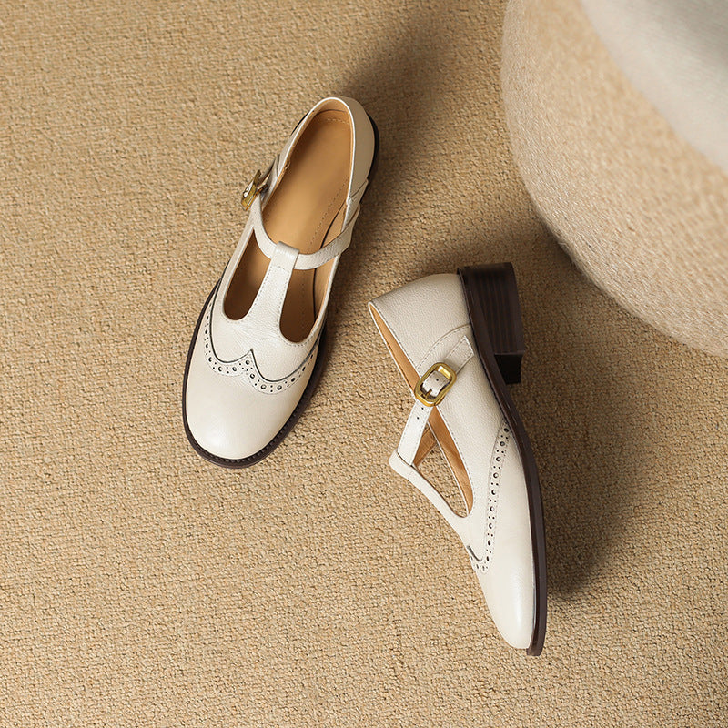 T-Strap Brogue Block Heel Mary Jane Pumps