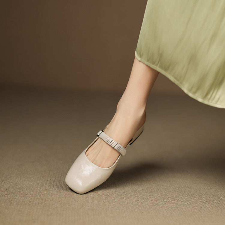 Square Toe Buckle Strap Mary Jane Mules