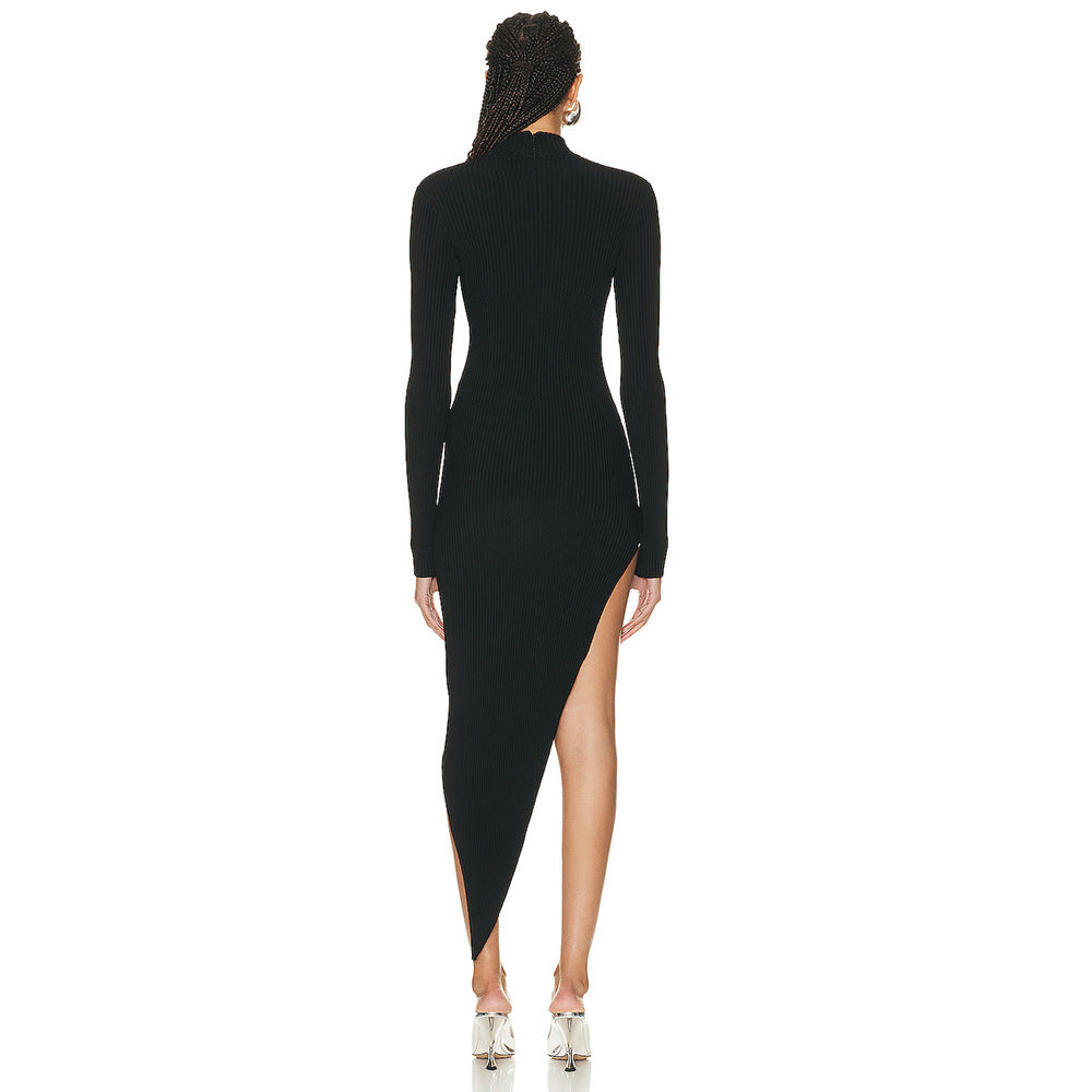 Black Long Sleeve Diamond Decorations Hollow Out Cutout Dress - View 4