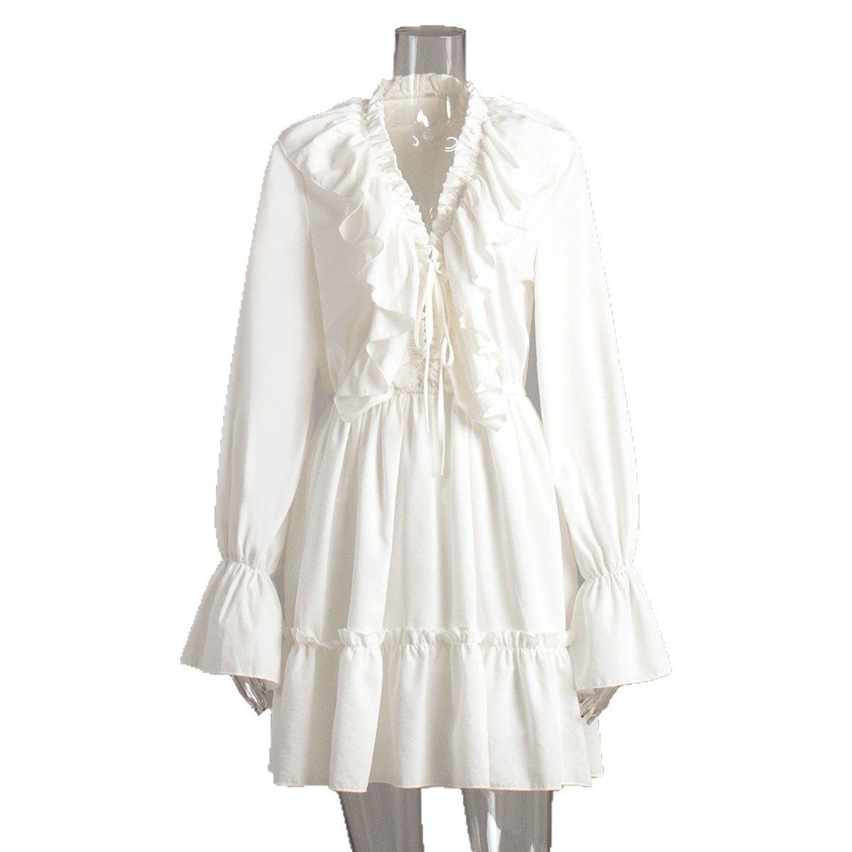 Deep V-Neck Long Sleeve Ruffle Tiered Mini Dress 5
