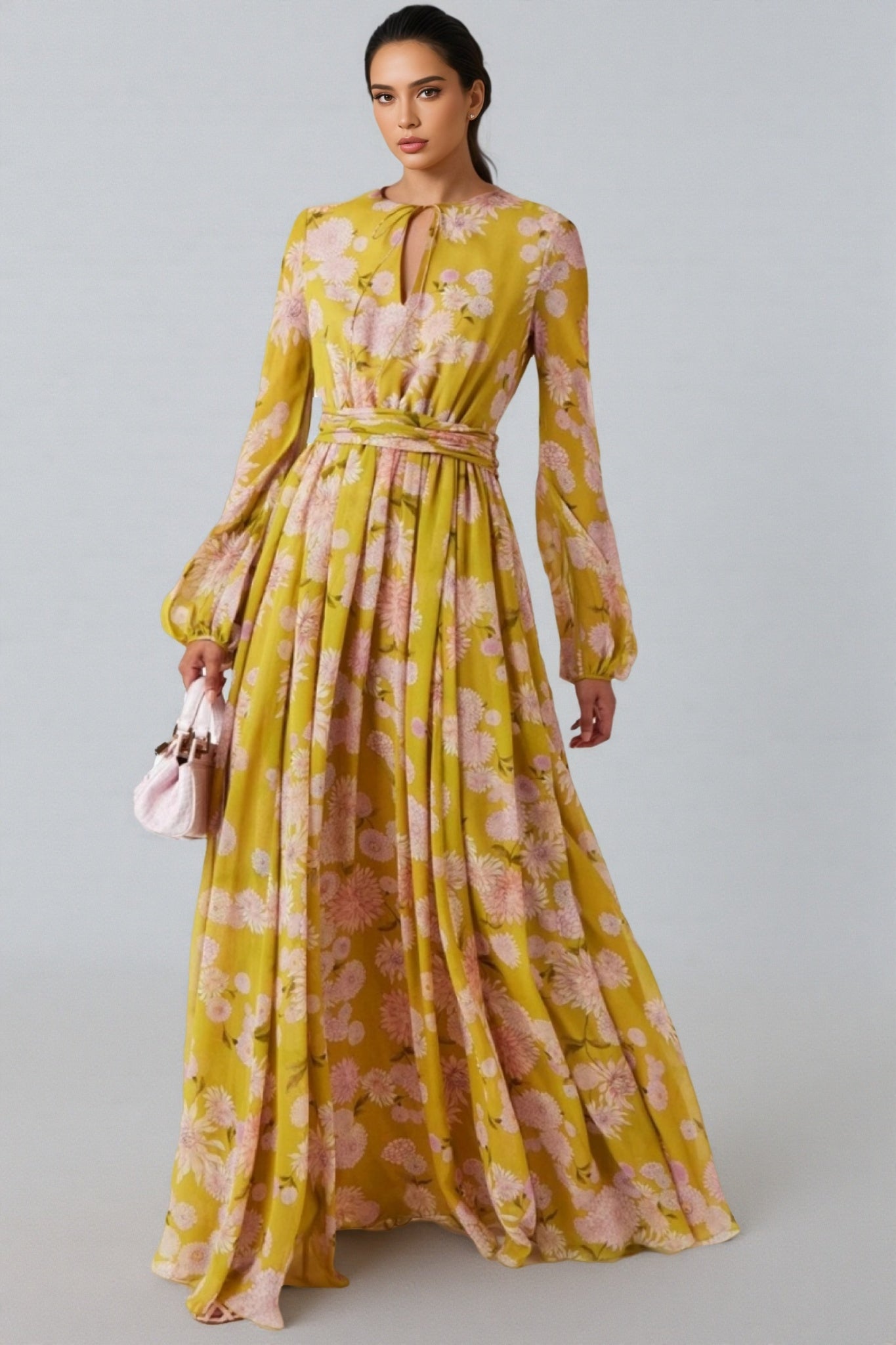 Giselle Floral Lace Up Puff Sleeve Maxi Dress - View 2