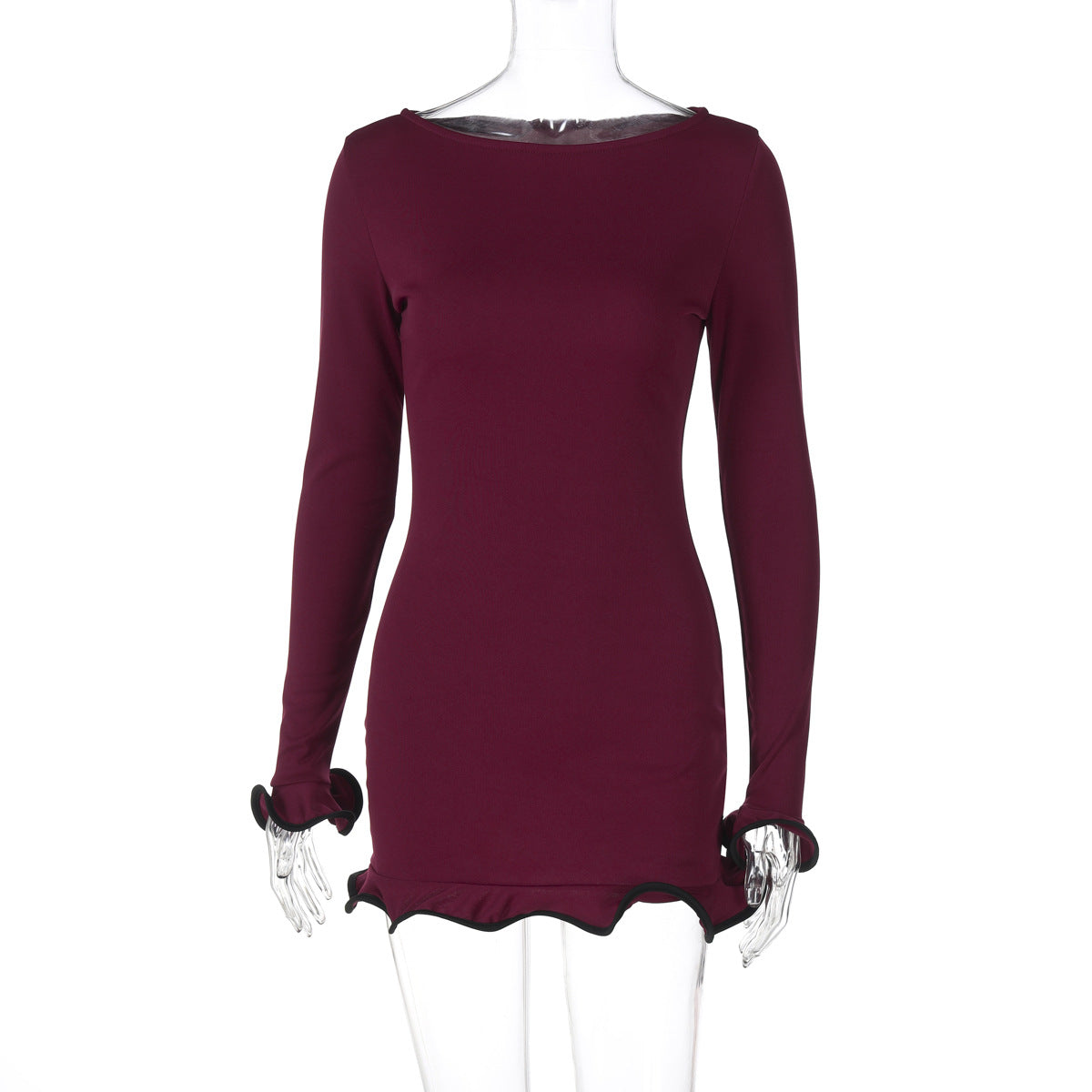 Knit Long Sleeve Ruffle Hem Bodycon Mini Dress 7