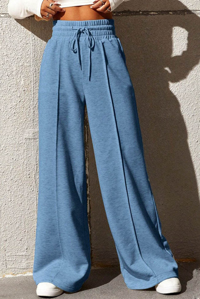 Solid High-Waist Wide-Leg Pants