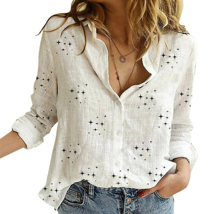 Star Print Long Sleeve Button Front Shirt