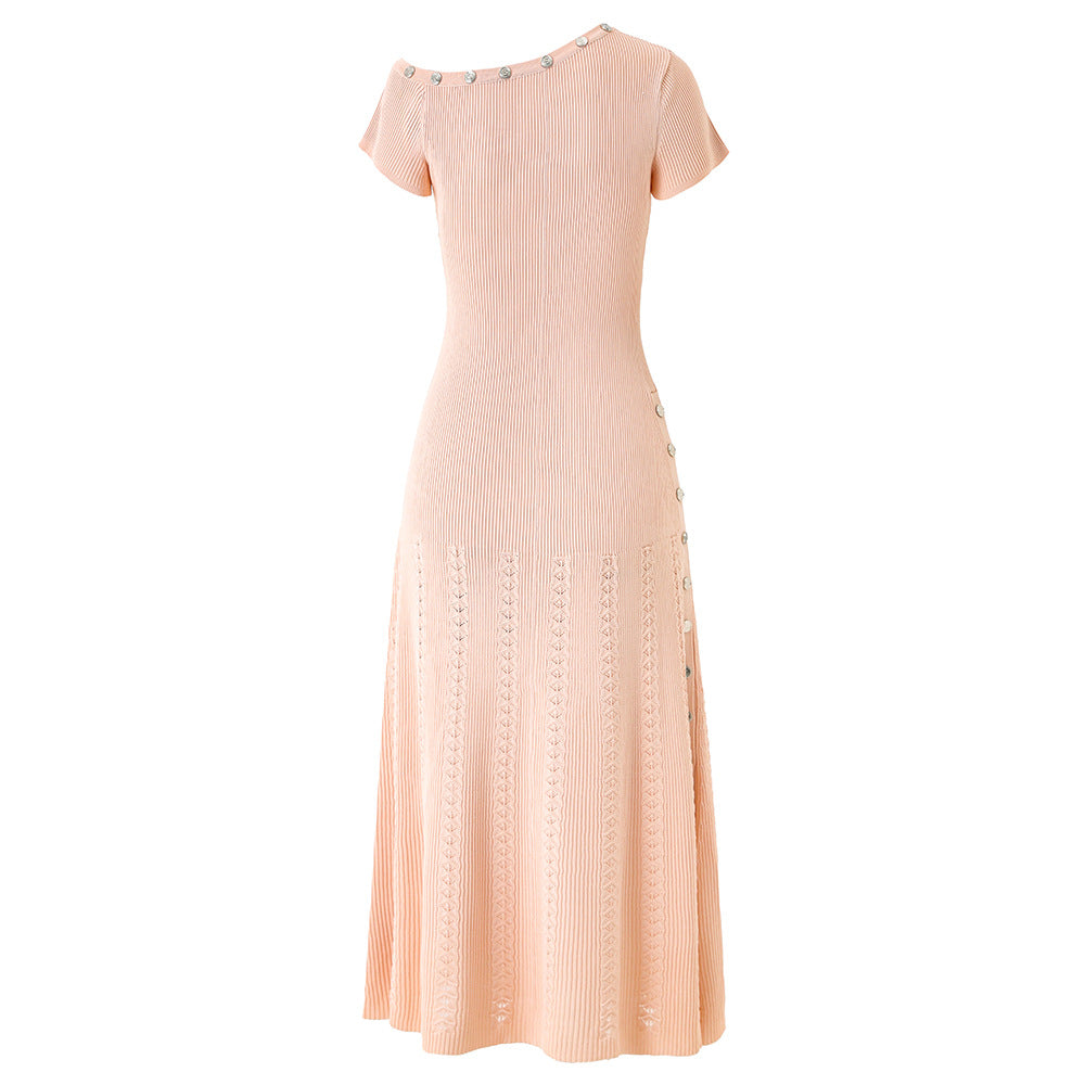 One-Shoulder Button Detail Knit Maxi Dress