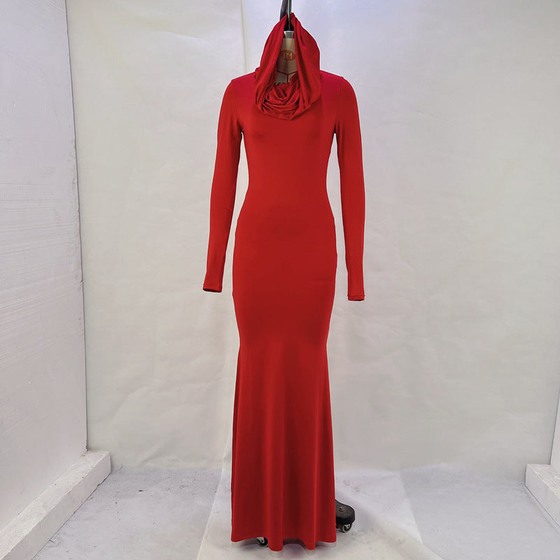 Hooded Long Sleeve Bodycon Mermaid Maxi Dress 4