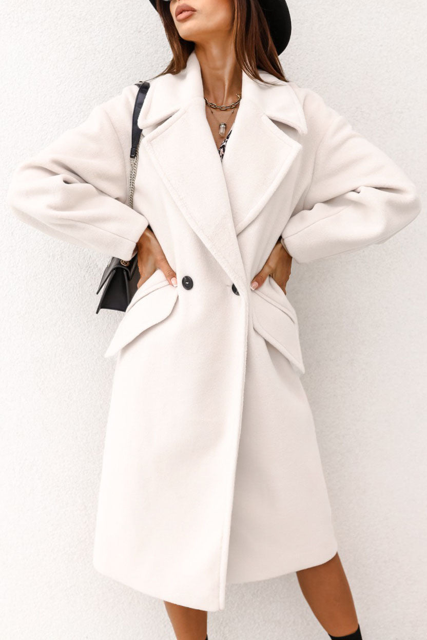 Elegant Double-breasted Blazer-collar Long Woolen Coat