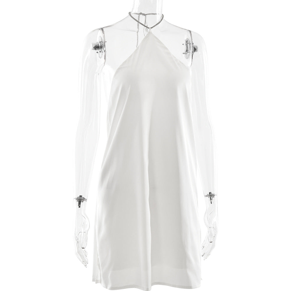 Satin Halter Backless Bodycon Mini Dress