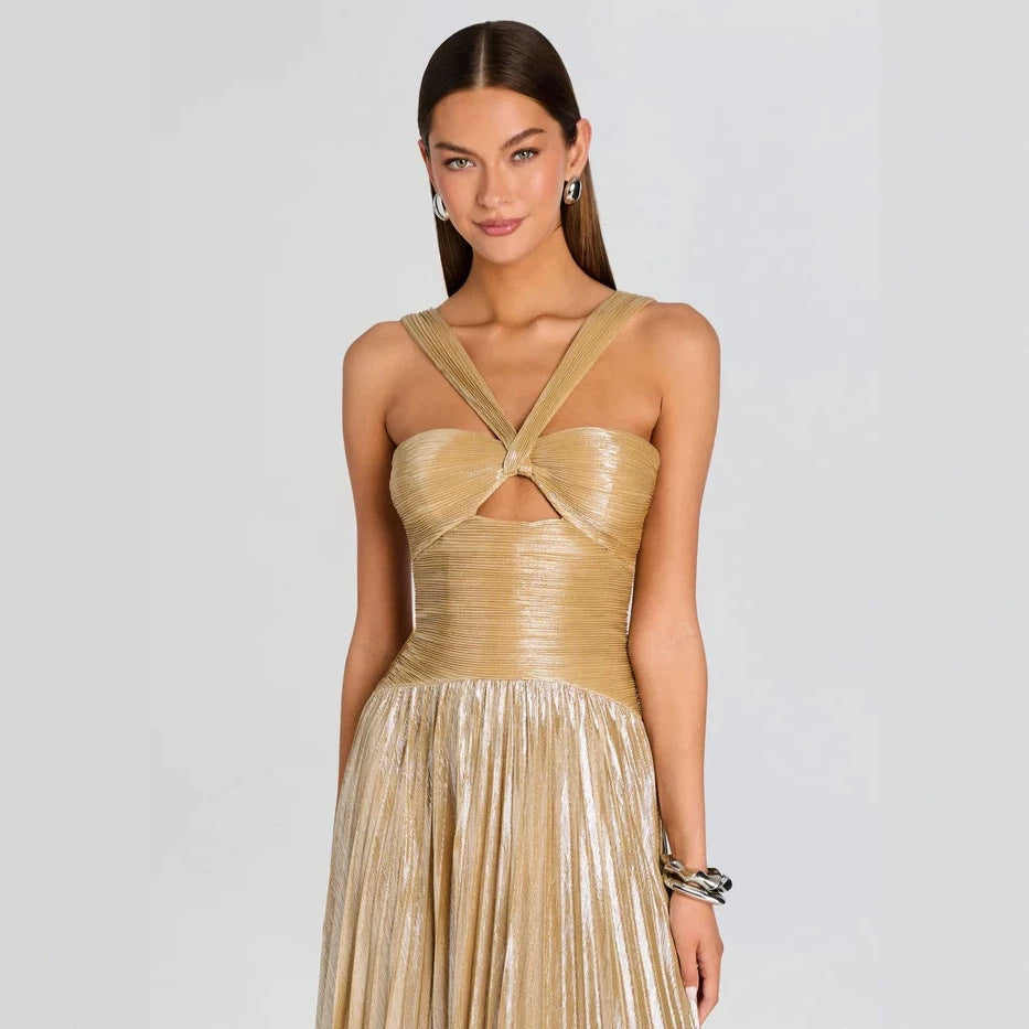 Autumn Winter Dress Party Pleated Sling Long Large Swing Dress