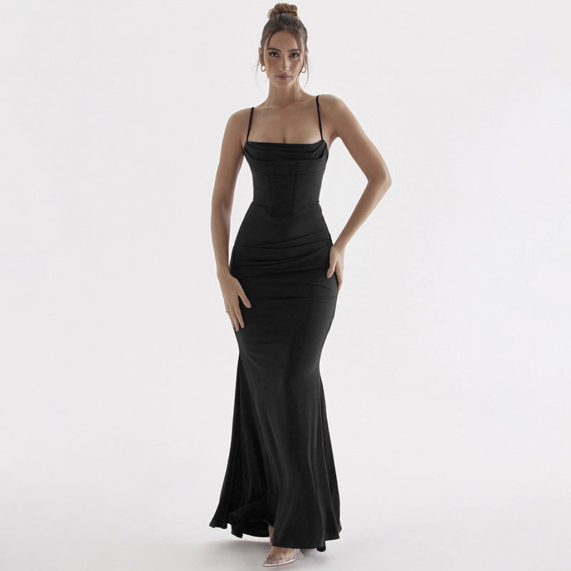 Elegant Slim Fit Suspender Fishtail Swing Dress