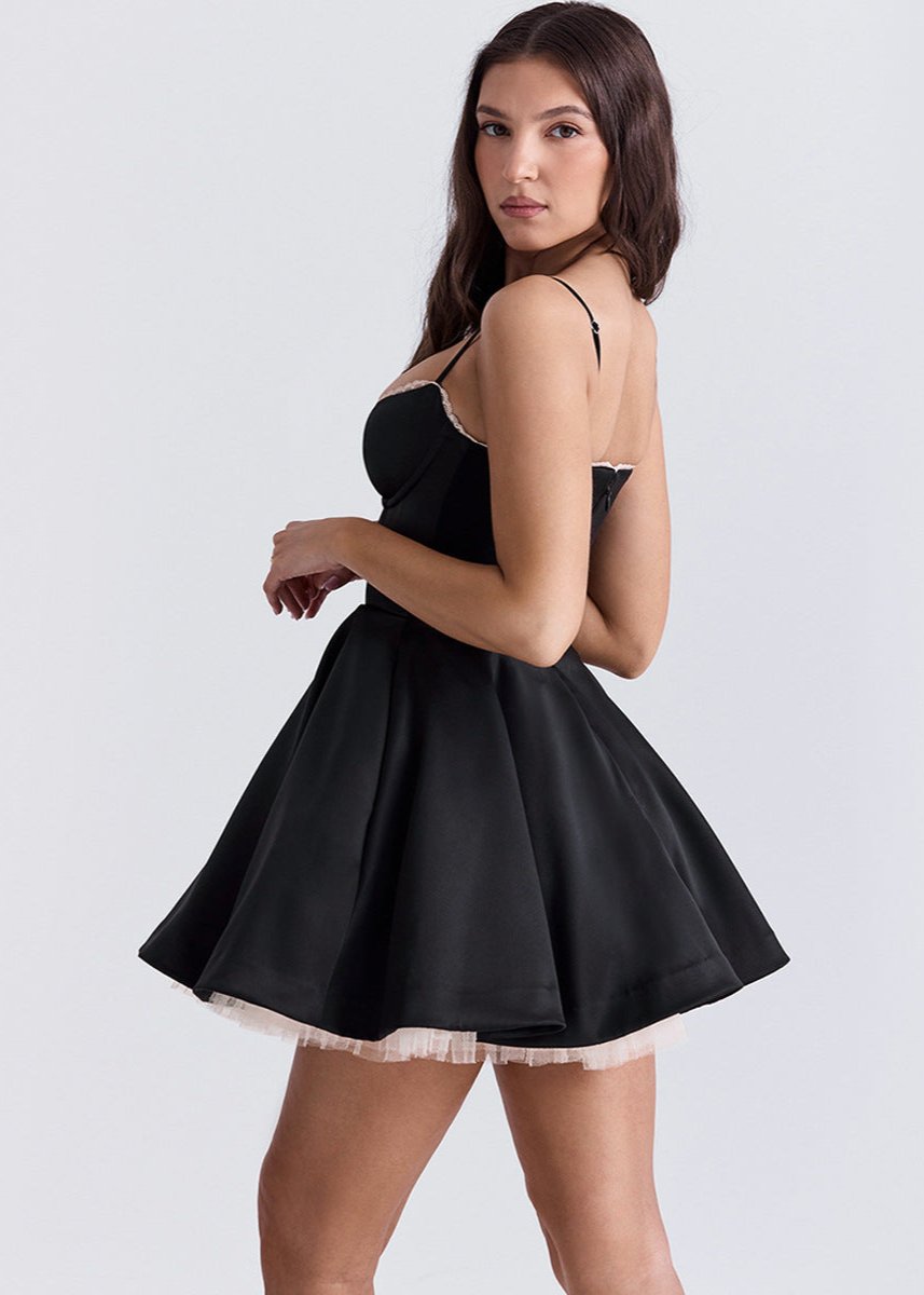 Corset Sweetheart Spaghetti Strap Lace Trim Fit and Flare Mini Dress
