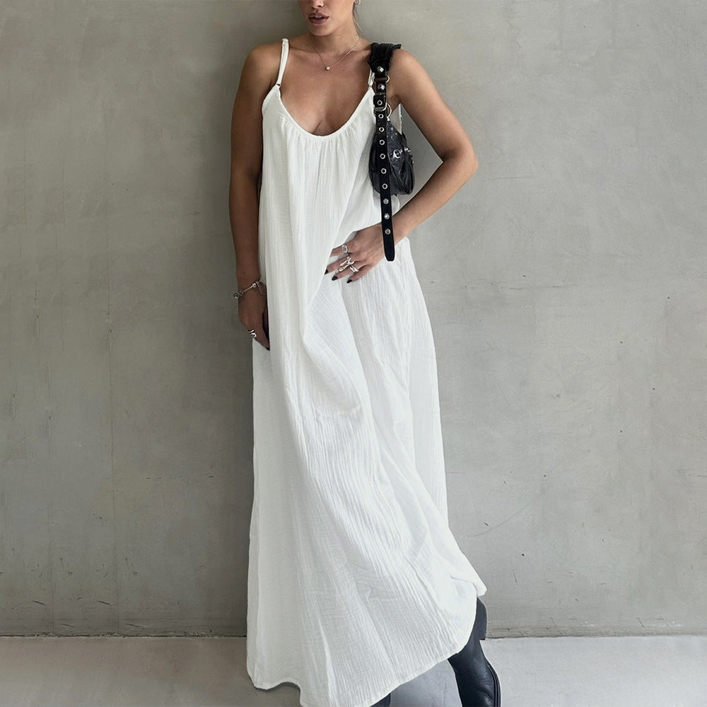 Crinkle Texture Scoop Neck Sleeveless Loose Flowy Cami Maxi Dress 2