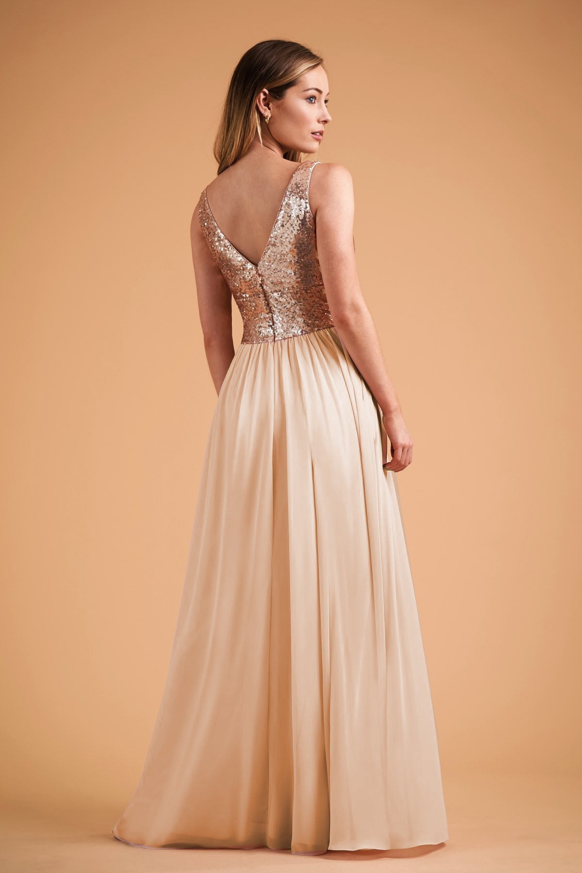 Sequin V-Neck Sleeveless Chiffon A-Line Bridesmaid Gown
