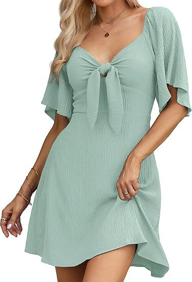 V-Neck Tie Front Flutter Sleeve A-Line Mini Dress 6