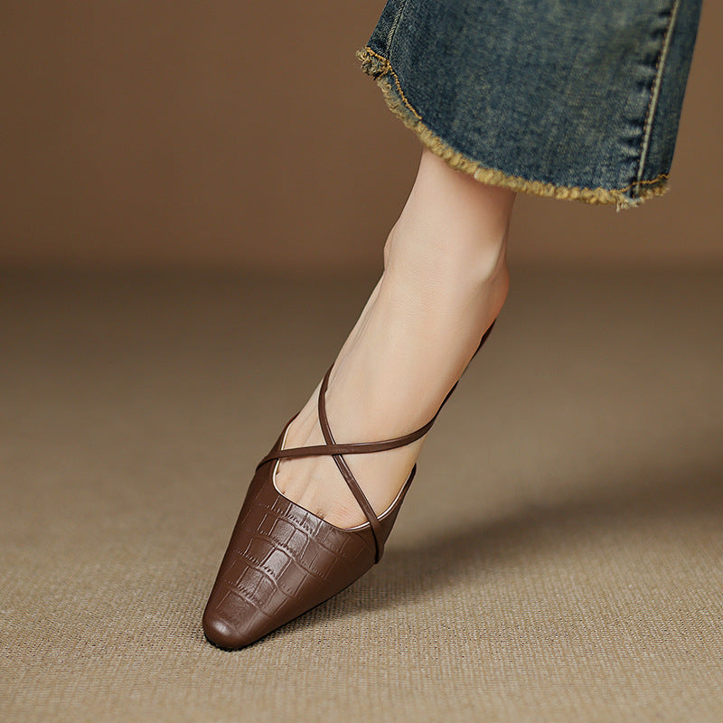 Croc Embossed Pointed Toe Kitten Heel Mules