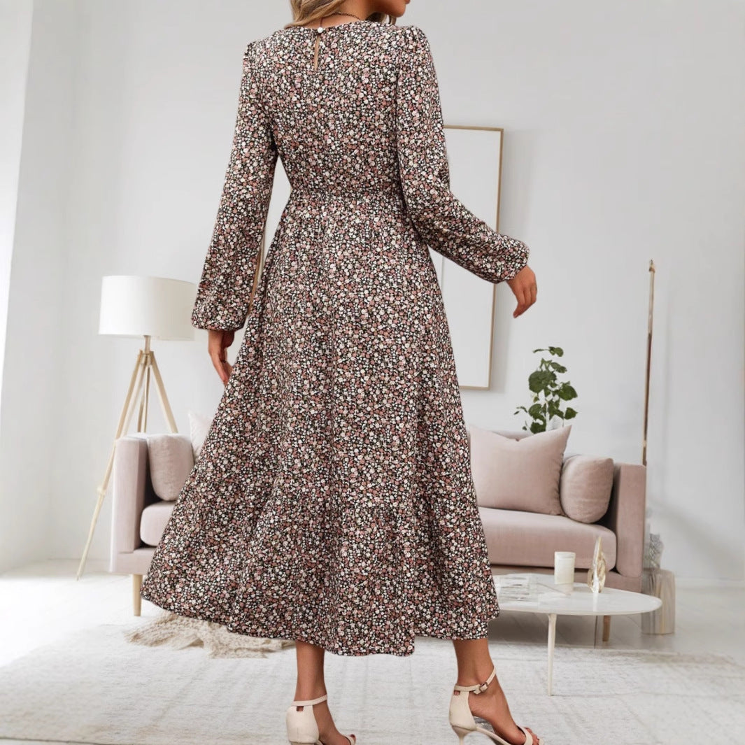 Luisa Chic Women's Flower Print Midi Dress with Long Sleeves Silhouette Collection